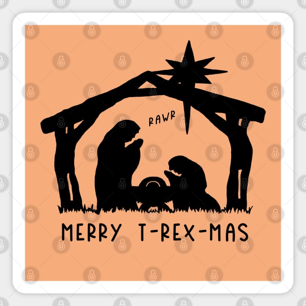 Christmas Cheer: Merry T-Rex-Mas (black text) Magnet by Ofeefee